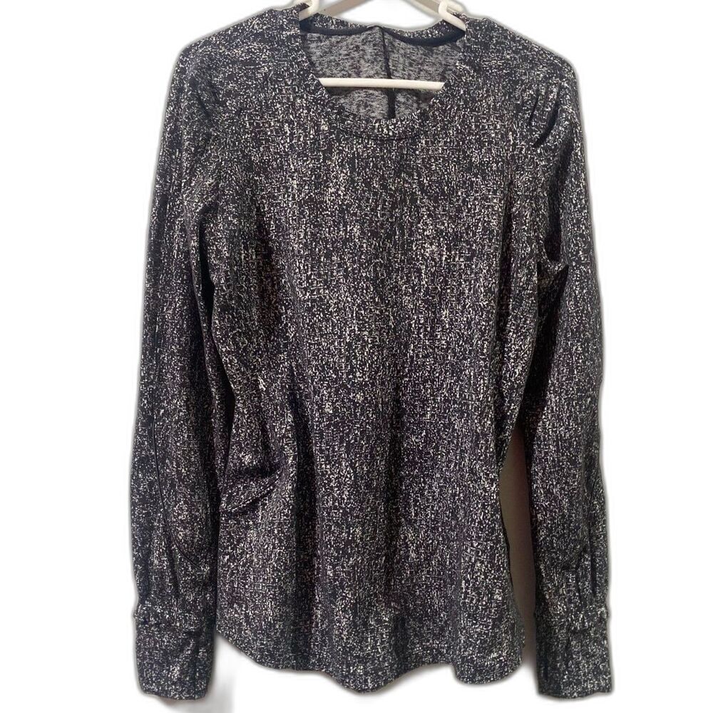 Lululemon Extra Mile Long Sleeve Jacquard Black White Running Pullover Size 10